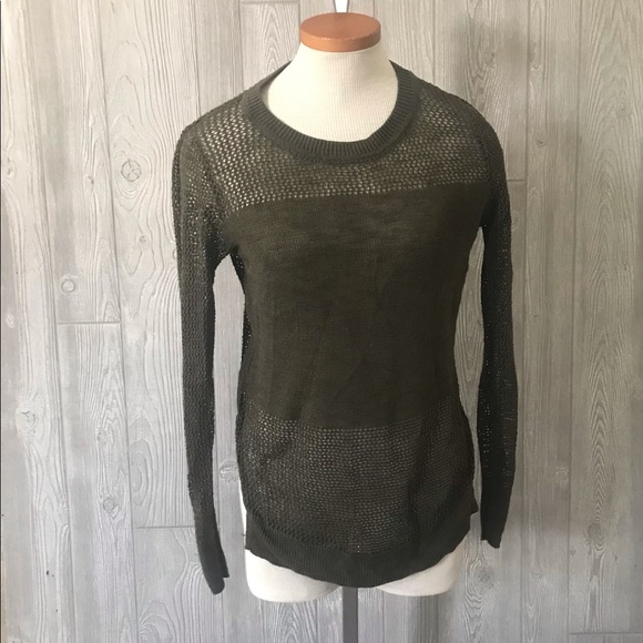 BANANA REPUBLIC Olive Green Loose Knit Linen Sweater with Side Slits - Picture 5 of 12